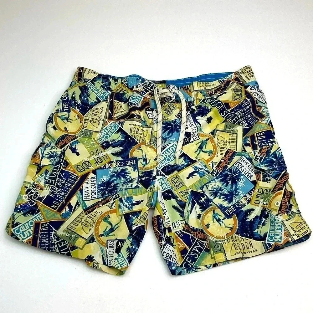 Caribbean Joe Island Supply Mens Surf Island Print Boardshort Swim Shorts- Large